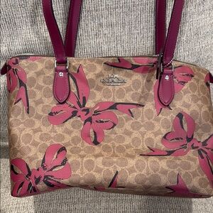 Coach Brown and Pink Floral Tote Bag